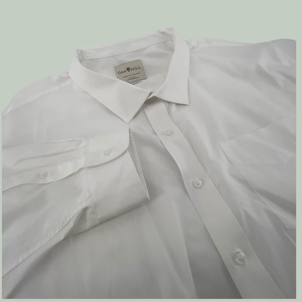Oak Hill DXL Mens 24 35/36 White Non-Iron Cotton Classic Fit Button Down Shirt